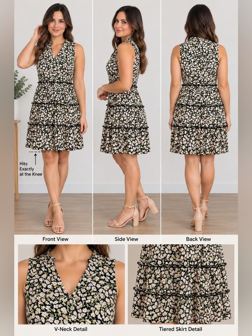 Tommy Hilfiger Floral Print Dress with Tiered Skirt — Size 10